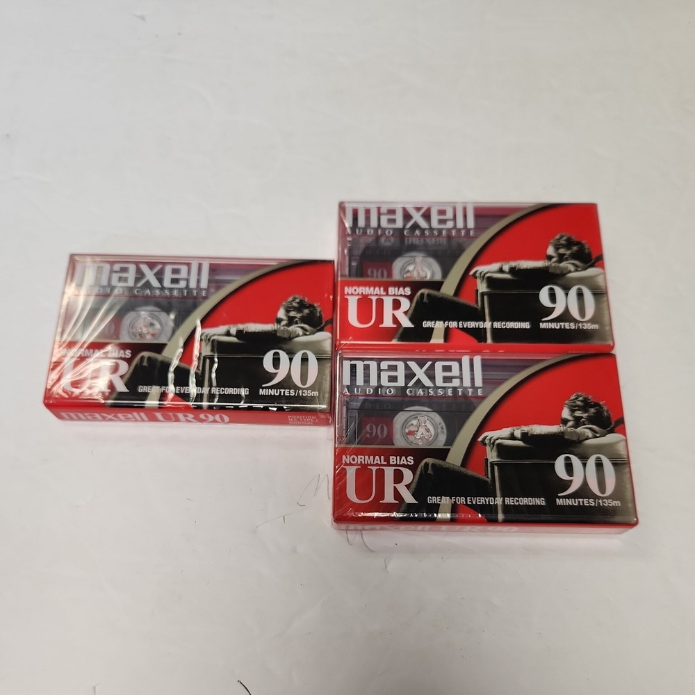 New NIP 3 pc Lot Of Maxell Ur-90 Normal Bias UR Audio Cassette 90 Minute Tapes